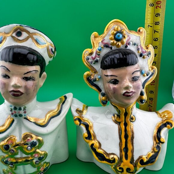 PAIR OF VINTAGE CERAMICS POTTERY ASIAN FIGURES, 7 INCH - Picture 4 of 11
